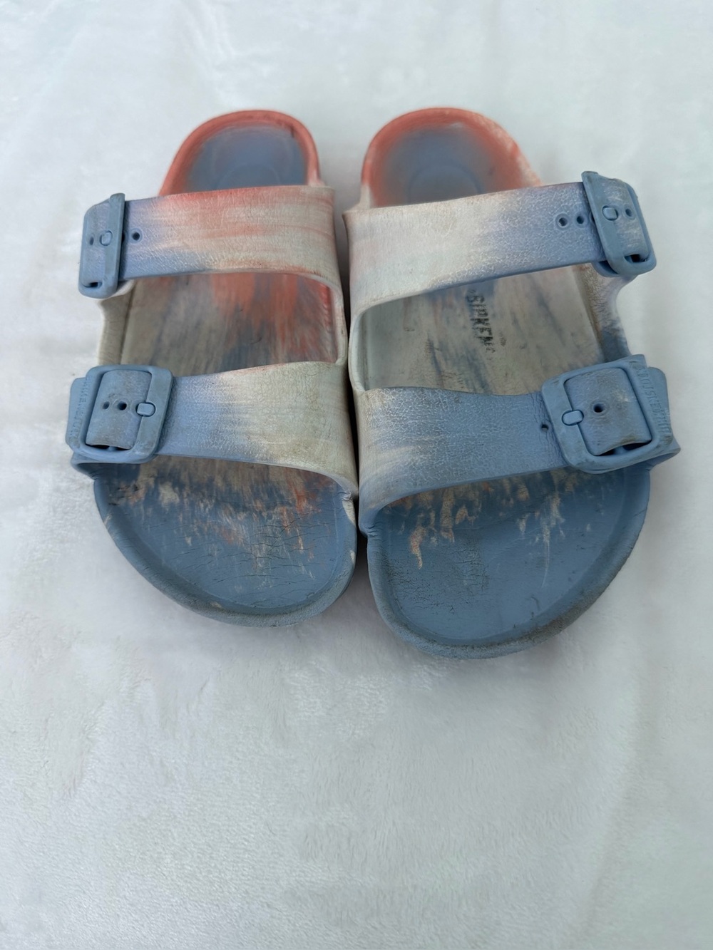 Birkenstock Rubber Slip On tie Dye Pink Blue Sandals Girls 34